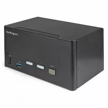 StarTech.com 2 prievadų trigubo monitoriaus DisplayPort KVM jungiklis - 4K 60Hz UHD HDR - Staliniam kompiuteriui skirtas DP 1.2 KVM su 2 prievadų USB 3.0 šakotuvu (5Gbps) ir 4x USB 2.0 HID prievadais, garsas - Karštųjų klavišų perjungimas - TAA