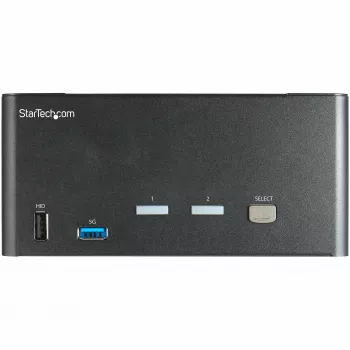 StarTech.com 2 prievadų trigubo monitoriaus DisplayPort KVM jungiklis - 4K 60Hz UHD HDR - Staliniam kompiuteriui skirtas DP 1.2 KVM su 2 prievadų USB 3.0 šakotuvu (5Gbps) ir 4x USB 2.0 HID prievadais, garsas - Karštųjų klavišų perjungimas - TAA