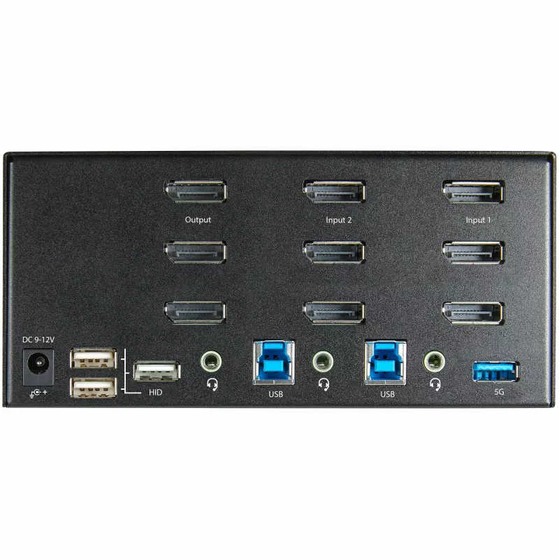 StarTech.com 2 prievadų trigubo monitoriaus DisplayPort KVM jungiklis - 4K 60Hz UHD HDR - Staliniam kompiuteriui skirtas DP 1.2 KVM su 2 prievadų USB 3.0 šakotuvu (5Gbps) ir 4x USB 2.0 HID prievadais, garsas - Karštųjų klavišų perjungimas - TAA