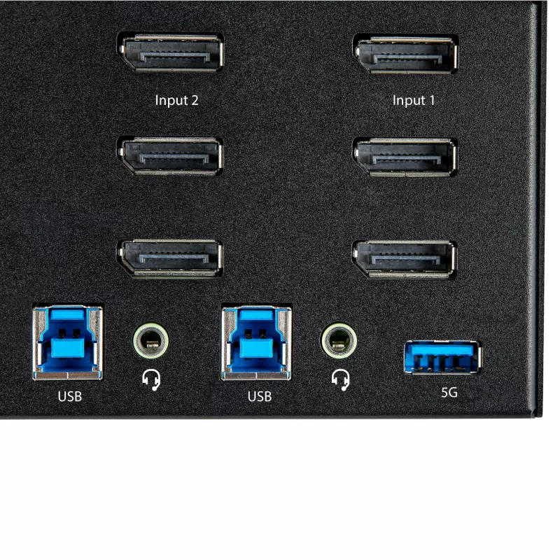 StarTech.com 2 prievadų trigubo monitoriaus DisplayPort KVM jungiklis - 4K 60Hz UHD HDR - Staliniam kompiuteriui skirtas DP 1.2 KVM su 2 prievadų USB 3.0 šakotuvu (5Gbps) ir 4x USB 2.0 HID prievadais, garsas - Karštųjų klavišų perjungimas - TAA