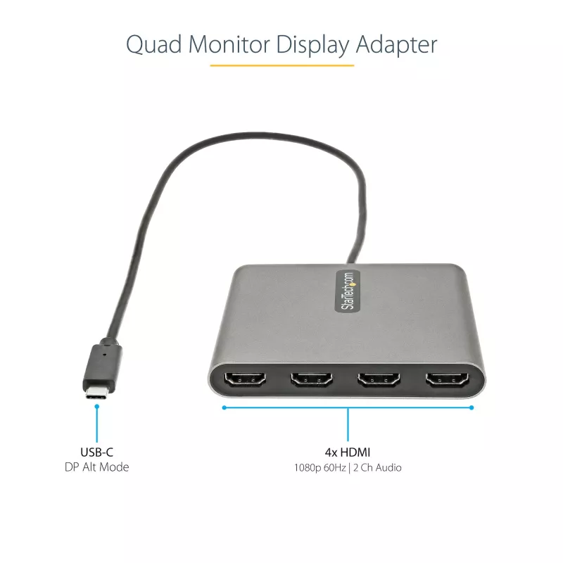 StarTech.com USB C prie keturių HDMI adapteris, USB-C prie 4x HDMI monitorių keitiklis, skirtas Windows (nepalaiko macOS/ChromeOS/Linux) - TAA