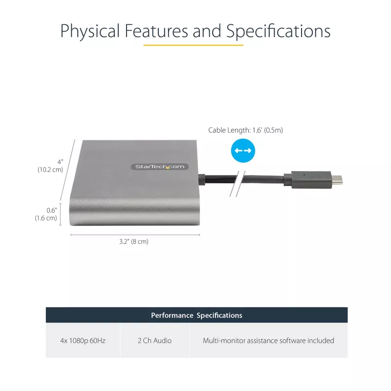 StarTech.com USB C prie keturių HDMI adapteris, USB-C prie 4x HDMI monitorių keitiklis, skirtas Windows (nepalaiko macOS/ChromeOS/Linux) - TAA