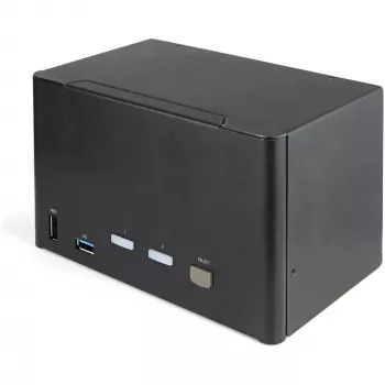 “StarTech.com” 2 prievadų keturių monitorių DisplayPort KVM jungiklis - 4K 60Hz UHD HDR - Stalinis 4K DP 1.2 KVM su 2 prievadų USB 3.0 šakotuvu (5Gbps) ir 4x USB 2.0 HID prievadais, garsas - Spartieji klavišai - TAA