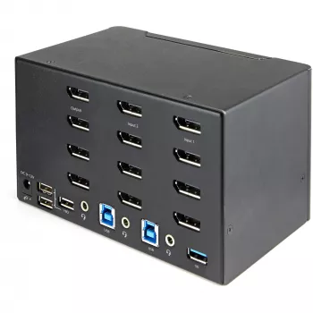 “StarTech.com” 2 prievadų keturių monitorių DisplayPort KVM jungiklis - 4K 60Hz UHD HDR - Stalinis 4K DP 1.2 KVM su 2 prievadų USB 3.0 šakotuvu (5Gbps) ir 4x USB 2.0 HID prievadais, garsas - Spartieji klavišai - TAA