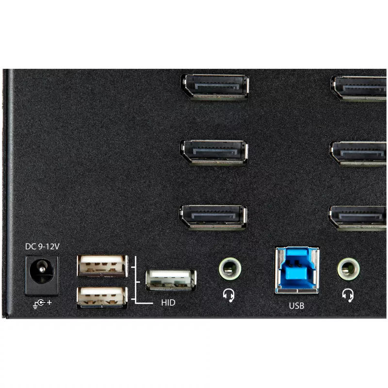“StarTech.com” 2 prievadų keturių monitorių DisplayPort KVM jungiklis - 4K 60Hz UHD HDR - Stalinis 4K DP 1.2 KVM su 2 prievadų USB 3.0 šakotuvu (5Gbps) ir 4x USB 2.0 HID prievadais, garsas - Spartieji klavišai - TAA