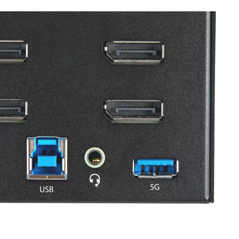 “StarTech.com” 2 prievadų keturių monitorių DisplayPort KVM jungiklis - 4K 60Hz UHD HDR - Stalinis 4K DP 1.2 KVM su 2 prievadų USB 3.0 šakotuvu (5Gbps) ir 4x USB 2.0 HID prievadais, garsas - Spartieji klavišai - TAA