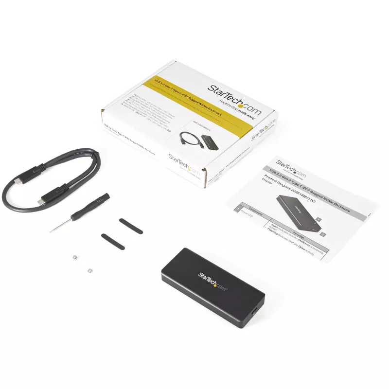 StarTech.com USB-C 10 Gbps M.2 NVMe PCIe SSD korpusas – tvirtas aliuminis išorinis M.2 PCIe M-Key dėklas, IP67 atsparus – 1 GB/s skaitymo/rašymo – palaiko 2230/2242/2260/2280 – suderinamas su TB3 – Mac/PC