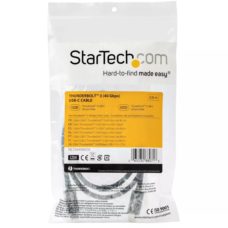StarTech.com 0,8 m (2,7 pėd.) Thunderbolt 3 į Thunderbolt 3 laidas – 40 Gbps