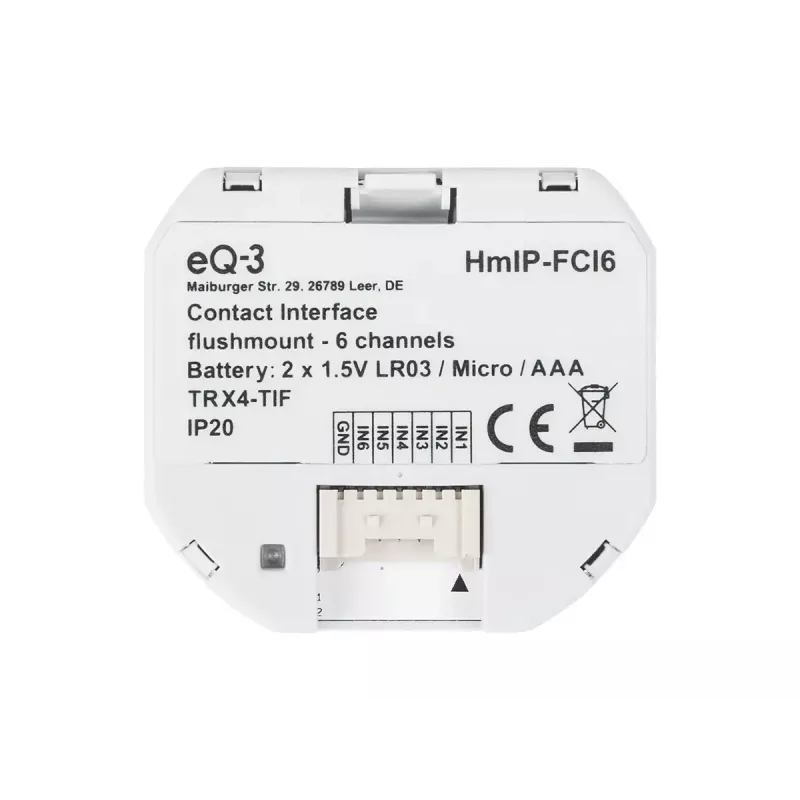 Šviesos jungiklis Homematic IP HmIP-FCI6, baltas, mygtukinis valdymas, baterija (AAA), IP20, 48,5×15×53 mm