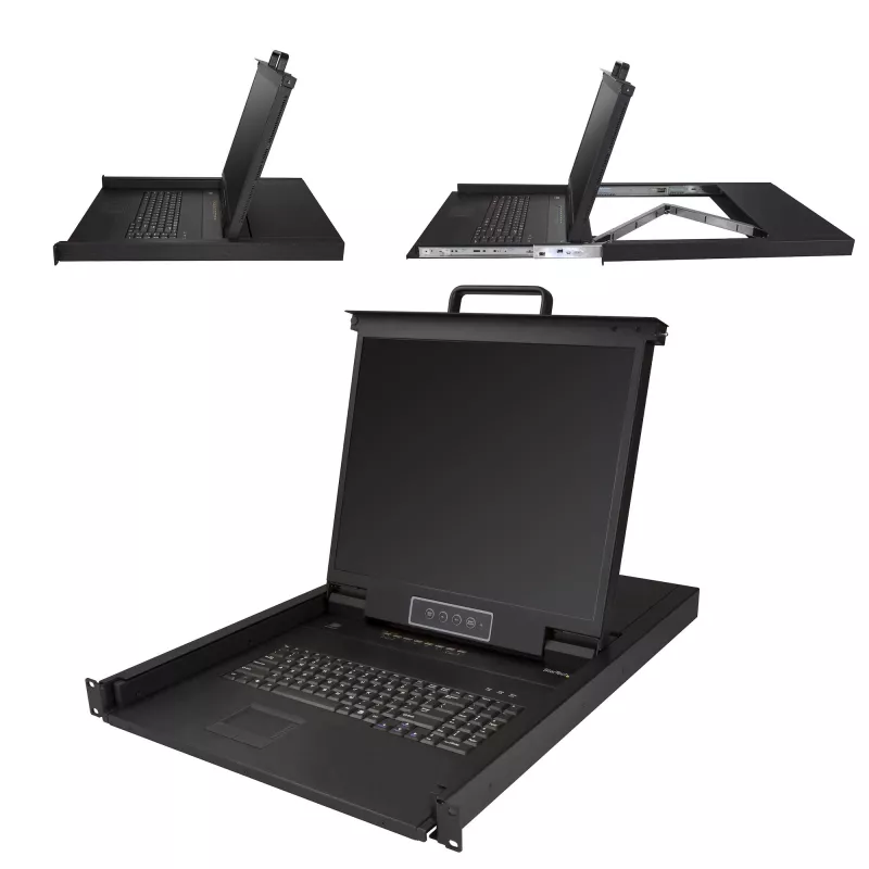 StarTech.com 8 prievadų montuojama į stovą KVM konsolė su 6 pėdų kabeliais – integruotas KVM komutatorius su 19 inch LCD monitoriumi – visiškai funkcionali 1U LCD KVM stalčius – OSD KVM – patikima 50 000 val. MTBF – USB + VGA palaikymas