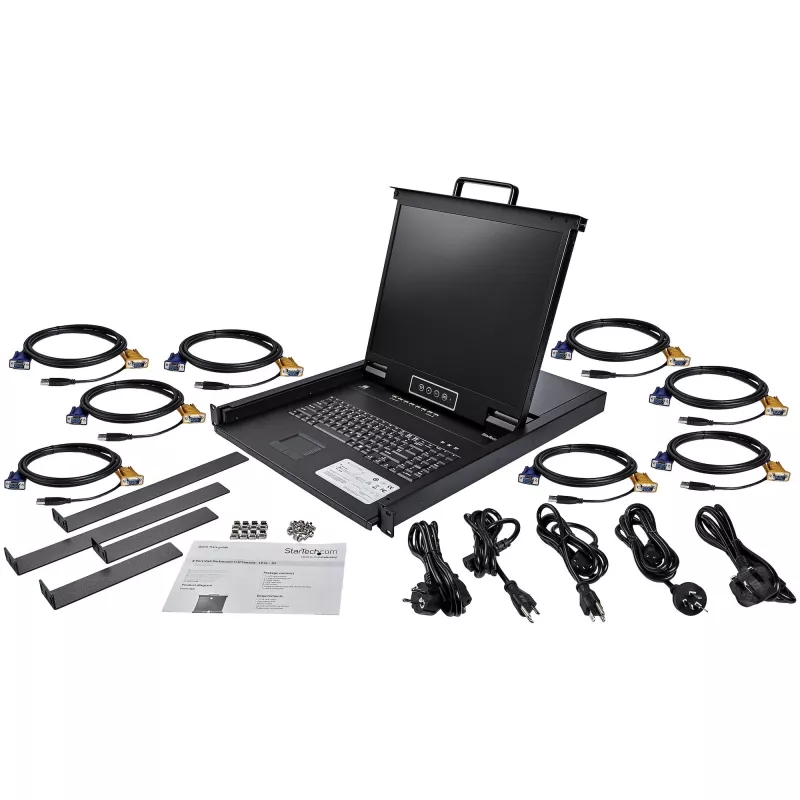 StarTech.com 8 prievadų montuojama į stovą KVM konsolė su 6 pėdų kabeliais – integruotas KVM komutatorius su 19 inch LCD monitoriumi – visiškai funkcionali 1U LCD KVM stalčius – OSD KVM – patikima 50 000 val. MTBF – USB + VGA palaikymas