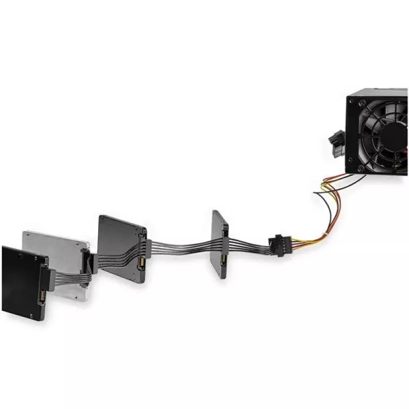 StarTech.com 4x SATA maitinimo skirstytuvas adapterio laidas, SATA 15 kontaktų, 4 x SATA, 0,4 m, kištukas, lizdas, juodas