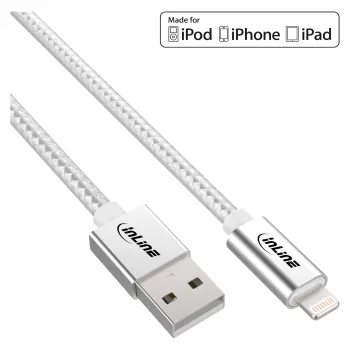 „InLine Lightning“ USB laidas, skirtas „iPad“, „iPhone“, „iPod“, sidabrinis/alu 2 m MFi sertifikuotas