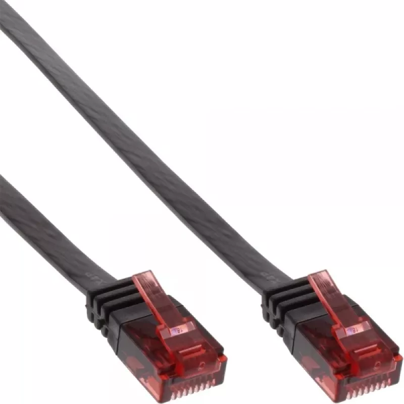 InLine plokščias Ultraslim komutacinis kabelis U/UTP Cat.6 Gigabit ready Juoda 3m