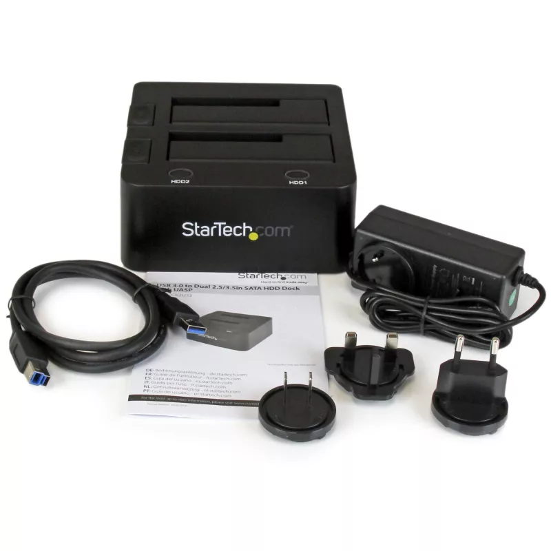 StarTech.com Dviejų lizdų USB 3.0 į SATA kietojo disko prijungimo stotelė, USB kietojo disko dokas, išorinė 2,5/3,5 col. SATA I/II/III SSD/HDD prijungimo stotelė, karšto keitimo kietojo disko lizdas, viršutinio įkrovimo