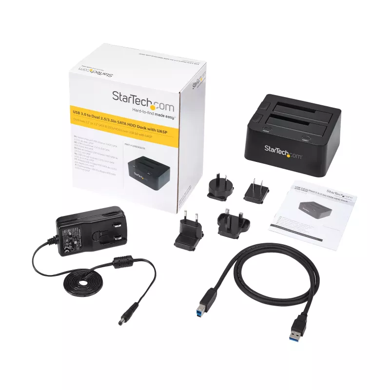 StarTech.com Dviejų lizdų USB 3.0 į SATA kietojo disko prijungimo stotelė, USB kietojo disko dokas, išorinė 2,5/3,5 col. SATA I/II/III SSD/HDD prijungimo stotelė, karšto keitimo kietojo disko lizdas, viršutinio įkrovimo