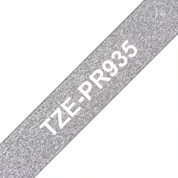 Brother TZE-PR935 juosta etiketėms Baltas ant sidabrinio