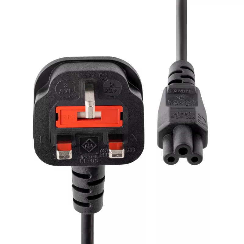 StarTech.com 6 pėdų (2 m) JK nešiojamojo kompiuterio maitinimo laidas, BS 1363 į C5 (dobilėlio), 2,5 A 250 V, 18AWG, JK nešiojamojo kompiuterio atsarginis laidas, spausdintuvo maitinimo laidas, nešiojamojo kompiuterio įkroviklio laidas, nešiojamojo kompiuterio maitinimo bloko laidas