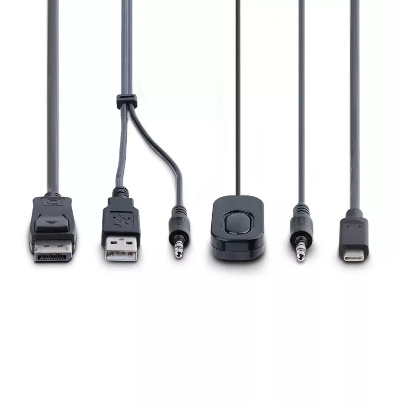 StarTech.com 2 prievadų hibridinis USB-C DisplayPort kabelio KVM jungiklis, 4K 60 Hz, kompaktiškas KVM su integruotais 1,8 m USB-A/DisplayPort/garso ir 1,2 m USB-C prieglobos kabeliais, maitinamas iš magistralės – nuotolinis mygtukas / karštųjų klavišų perjungimas