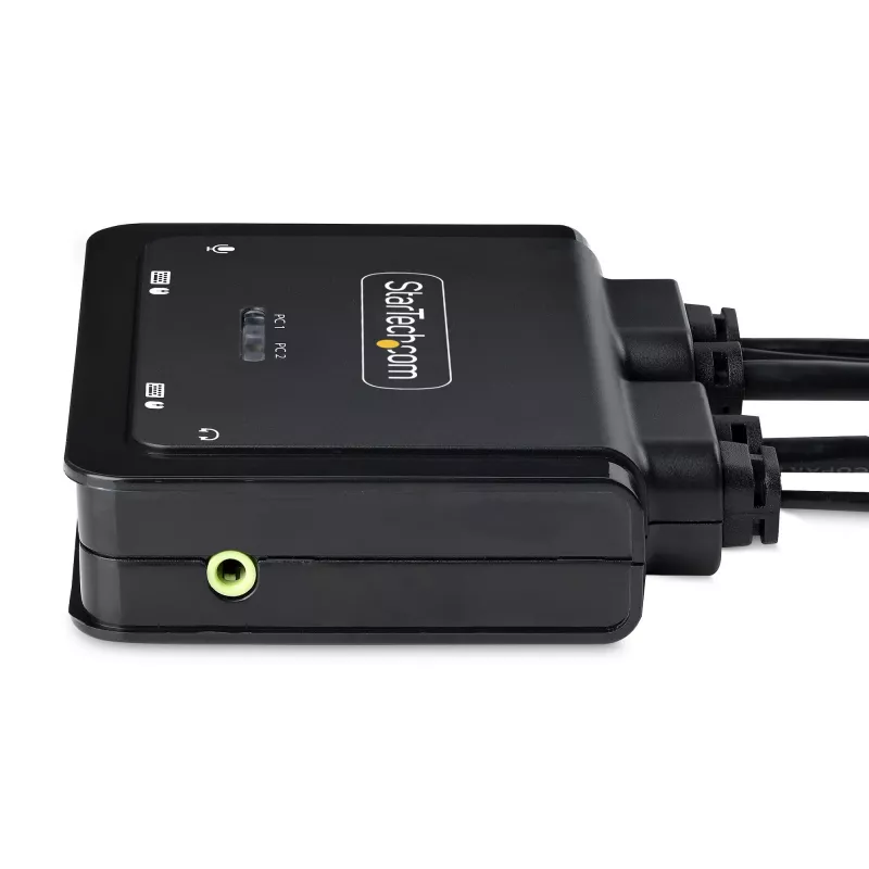StarTech.com 2 prievadų USB-C kabelinis KVM jungiklis, 4K 60Hz DisplayPort išvestis, kompaktiškas KVM su 4 pėdų/1,2 m USB Type-C/garso integruotais kabeliais, maitinamas per magistralę – nuotolinis mygtukas/karštieji klavišai