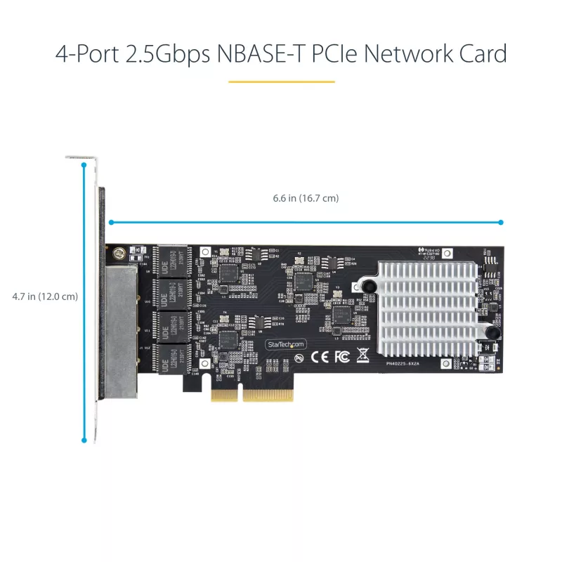 StarTech.com 4 prievadų 2.5Gbps NBASE-T PCIe tinklo plokštė, Intel I225-V, keturių prievadų kompiuterinė tinklo plokštė, kelių gigabitų NIC, PCI Express serverių LAN plokštė, stalinio kompiuterio Ethernet sąsaja