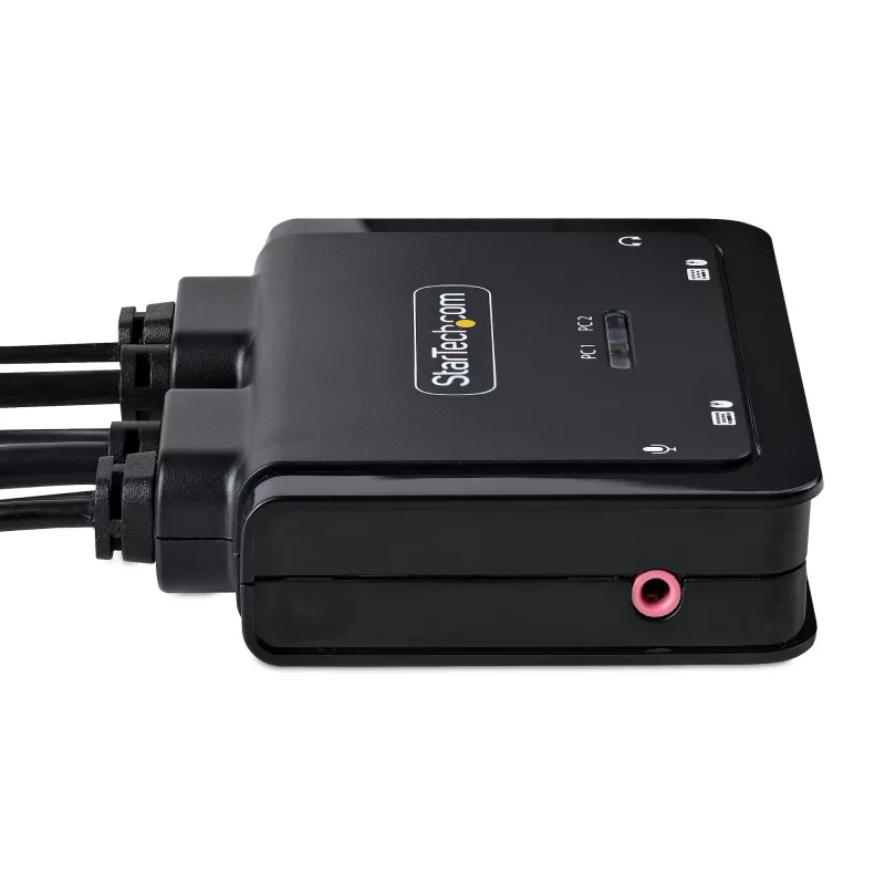 StarTech.com 2 prievadų hibridinis USB-C HDMI kabelių KVM jungiklis, 4K 60Hz, kompaktiškas KVM su 1,8 m USB-A/HDMI/garso ir 1,2 m USB-C integruotais kompiuterių kabeliais, maitinamas per USB - nuotolinis mygtukas / sparčiųjų klavišų perjungimas