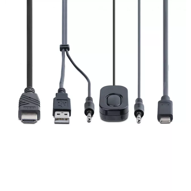 StarTech.com 2 prievadų hibridinis USB-C HDMI kabelių KVM jungiklis, 4K 60Hz, kompaktiškas KVM su 1,8 m USB-A/HDMI/garso ir 1,2 m USB-C integruotais kompiuterių kabeliais, maitinamas per USB - nuotolinis mygtukas / sparčiųjų klavišų perjungimas