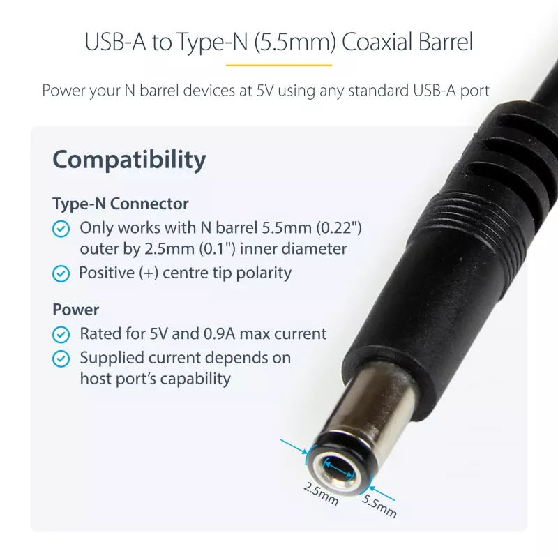 StarTech.com USB į 5.5 mm maitinimo laidą - Type N cilindrinis - 1 m