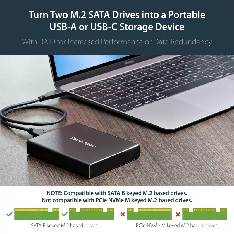 StarTech.com dviejų lizdų diskų korpusas M.2 SATA SSD diskams – USB 3.1 (10 Gbps) – RAID