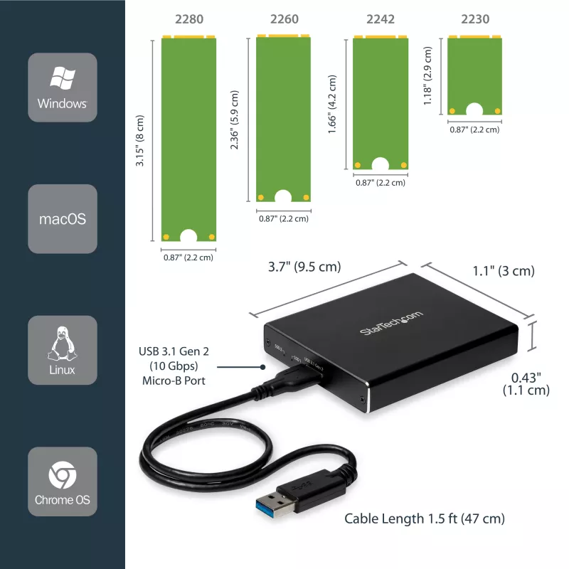 StarTech.com dviejų lizdų diskų korpusas M.2 SATA SSD diskams – USB 3.1 (10 Gbps) – RAID