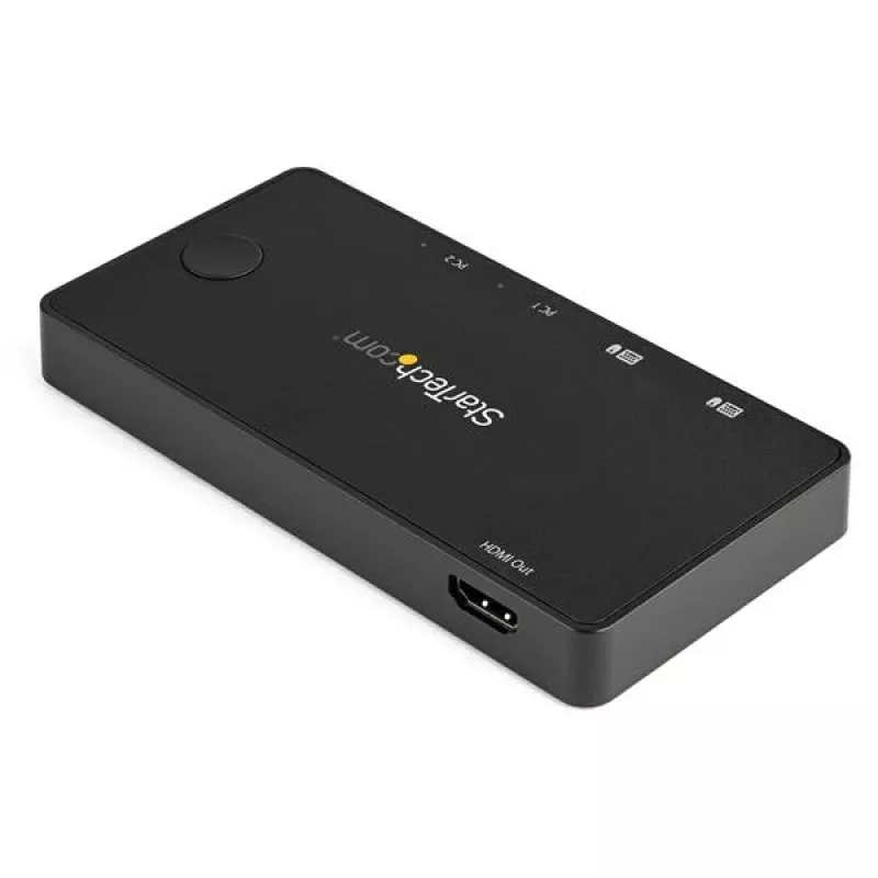 “StarTech.com” 2 prievadų USB-C KVM jungiklis - 4K 60Hz HDMI - kompaktiškas dviejų prievadų UHD USB-C stalinis mini KVM jungiklis su USB-C kabeliais - maitinamas per magistralę - “MacBook”, “iPad Pro”, “ThinkPad”, “IdeaPad”, “EliteBook”
