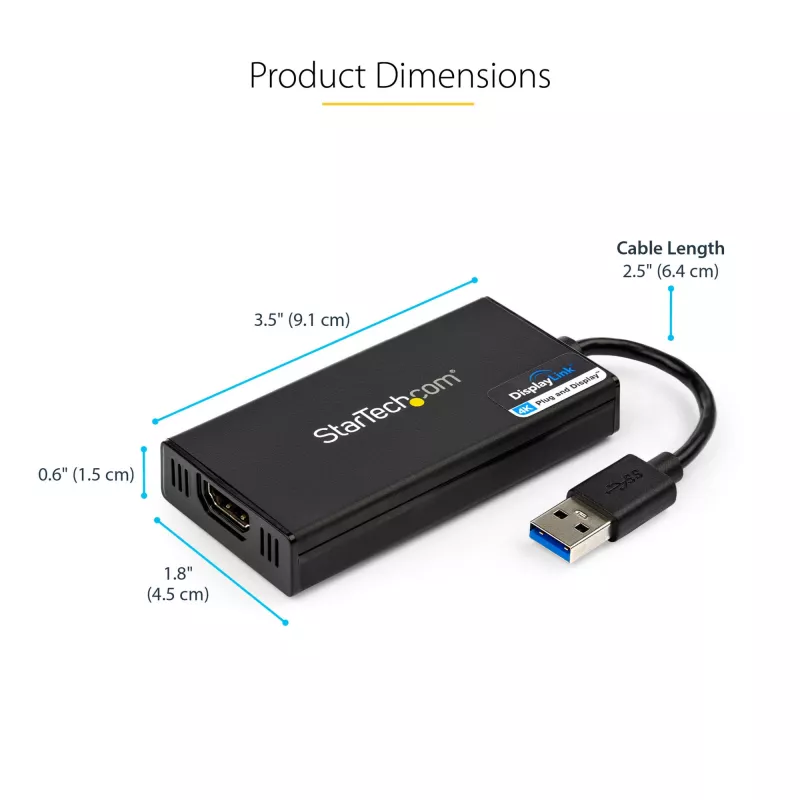 StarTech.com USB 3.0 į HDMI adapteris - 4K 30Hz Ultra HD - DisplayLink sertifikuotas - USB Type-A į HDMI ekrano adapteris keitiklis monitoriui - išorinė vaizdo ir grafikos plokštė - Mac ir Windows