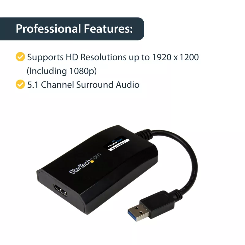 StarTech.com USB 3.0 į HDMI adapteris – DisplayLink sertifikuotas – 1080p (1920x1200) – USB Type-A į HDMI ekrano adapterio keitiklis monitoriui – Išorinė vaizdo ir grafikos plokštė – Windows/Mac