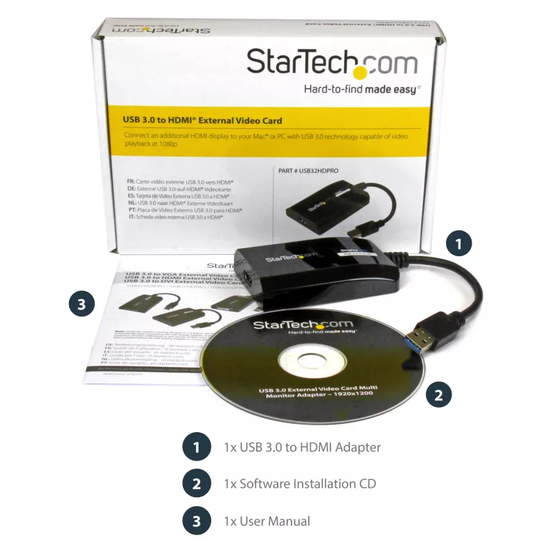 StarTech.com USB 3.0 į HDMI adapteris – DisplayLink sertifikuotas – 1080p (1920x1200) – USB Type-A į HDMI ekrano adapterio keitiklis monitoriui – Išorinė vaizdo ir grafikos plokštė – Windows/Mac
