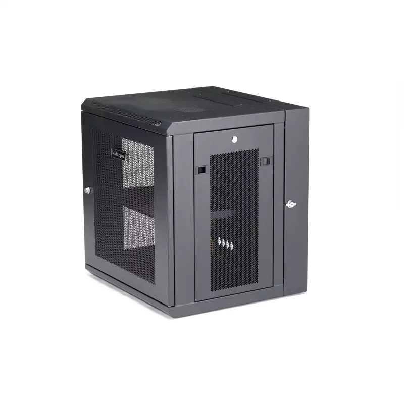 StarTech.com 4-Post 12U Wall Mount Network Cabinet with 1U Shelf, 19 inch Hinged Wall-Mounted Server Rack for Data / AV / Electronics / Computer Equipment, Flexible Vented Rack Enclosure