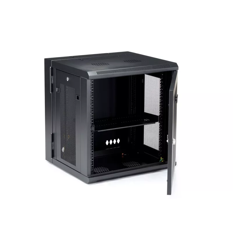 StarTech.com 4-Post 12U Wall Mount Network Cabinet with 1U Shelf, 19 inch Hinged Wall-Mounted Server Rack for Data / AV / Electronics / Computer Equipment, Flexible Vented Rack Enclosure
