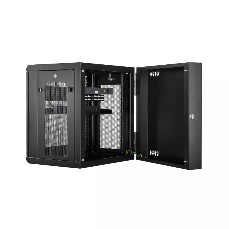 StarTech.com 4-Post 12U Wall Mount Network Cabinet with 1U Shelf, 19 inch Hinged Wall-Mounted Server Rack for Data / AV / Electronics / Computer Equipment, Flexible Vented Rack Enclosure