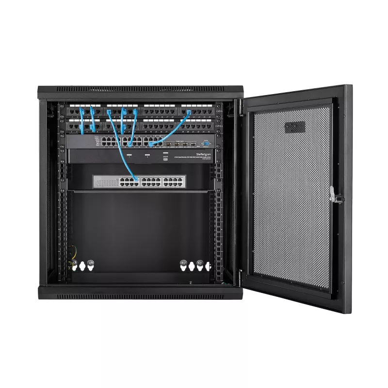 StarTech.com 4-Post 12U Wall Mount Network Cabinet with 1U Shelf, 19 inch Hinged Wall-Mounted Server Rack for Data / AV / Electronics / Computer Equipment, Flexible Vented Rack Enclosure