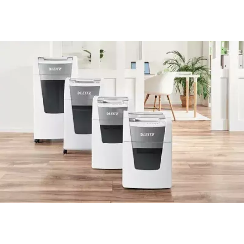 Popieriaus smulkintuvas LEITZ IQ Autofeed Small Office 100, kryžminis pjovimas P-4, 8 lapų, 22 cm padavimo anga, 34 l dėžė, pilkas