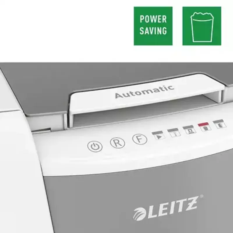 Popieriaus smulkintuvas LEITZ IQ Autofeed Small Office 100, kryžminis pjovimas P-4, 8 lapų, 22 cm padavimo anga, 34 l dėžė, pilkas
