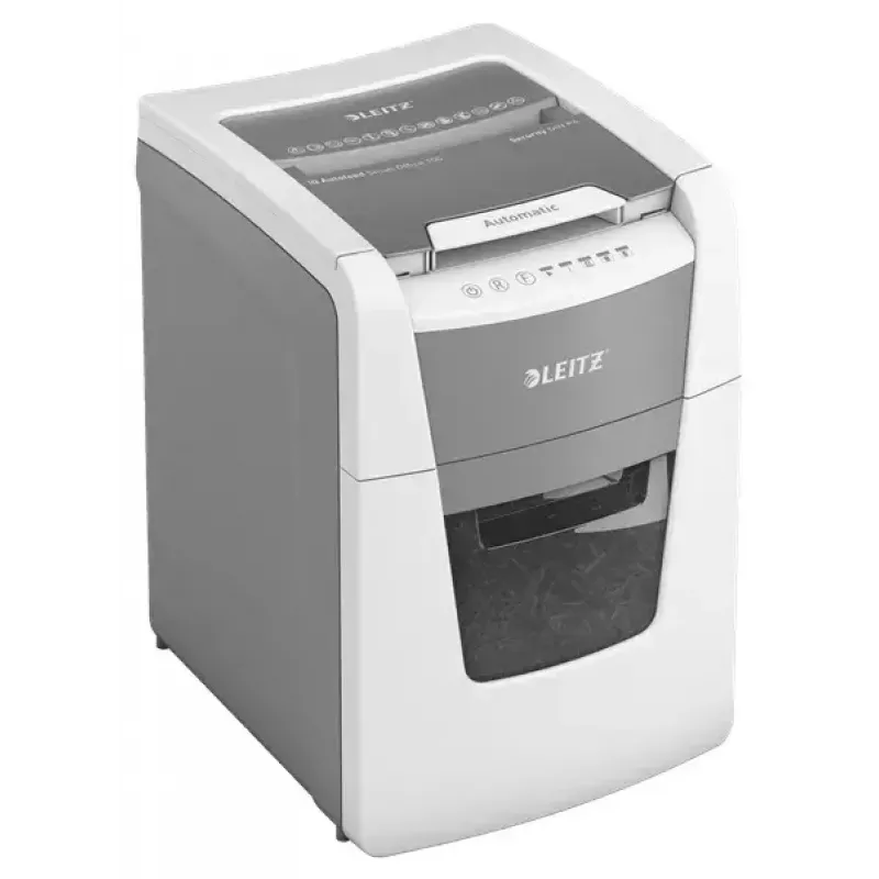 Popieriaus smulkintuvas LEITZ IQ Autofeed Small Office 100, kryžminis pjovimas P-4, 8 lapų, 22 cm padavimo anga, 34 l dėžė, pilkas