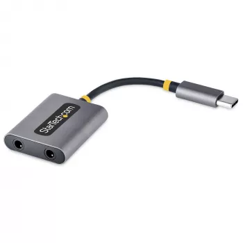 StarTech.com USB-C ausinių skirstytuvas, USB-C dvigubas laisvų rankų adapteris su mikrofono įėjimu, USB-C į 3,5 mm garso adapteris / ausinių donglas, USB-C į garso lizdo / pagalbinio išėjimo adapteris, 24 bitų DAC