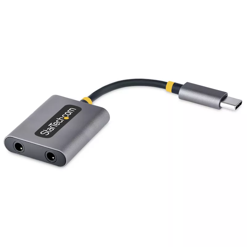 StarTech.com USB-C ausinių skirstytuvas, USB-C dvigubas laisvų rankų adapteris su mikrofono įėjimu, USB-C į 3,5 mm garso adapteris / ausinių donglas, USB-C į garso lizdo / pagalbinio išėjimo adapteris, 24 bitų DAC