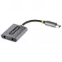 StarTech.com USB-C ausinių skirstytuvas, USB-C dvigubas laisvų rankų adapteris su mikrofono įėjimu, USB-C į 3,5 mm garso adapteris / ausinių donglas, USB-C į garso lizdo / pagalbinio išėjimo adapteris, 24 bitų DAC