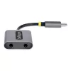 StarTech.com USB-C ausinių skirstytuvas, USB-C dvigubas laisvų rankų adapteris su mikrofono įėjimu, USB-C į 3,5 mm garso adapteris / ausinių donglas, USB-C į garso lizdo / pagalbinio išėjimo adapteris, 24 bitų DAC