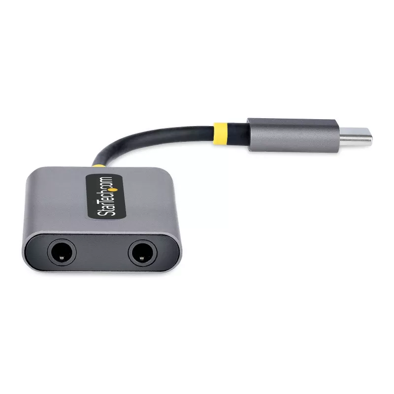 StarTech.com USB-C ausinių skirstytuvas, USB-C dvigubas laisvų rankų adapteris su mikrofono įėjimu, USB-C į 3,5 mm garso adapteris / ausinių donglas, USB-C į garso lizdo / pagalbinio išėjimo adapteris, 24 bitų DAC