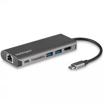 StarTech.com USB-C daugiafunkcis adapteris, nešiojama USB-C dokas prie 4K HDMI, 2 prievadų USB 3.0 šakotuvas, SD/SDHC, GbE, 60 W PD pralaidumas - USB Type-C/Thunderbolt 3 - PAKEISTA DKT30CHSDPD1