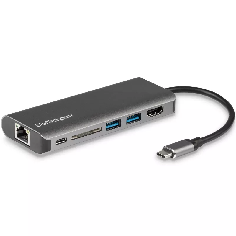 StarTech.com USB-C daugiafunkcis adapteris, nešiojama USB-C dokas prie 4K HDMI, 2 prievadų USB 3.0 šakotuvas, SD/SDHC, GbE, 60 W PD pralaidumas - USB Type-C/Thunderbolt 3 - PAKEISTA DKT30CHSDPD1