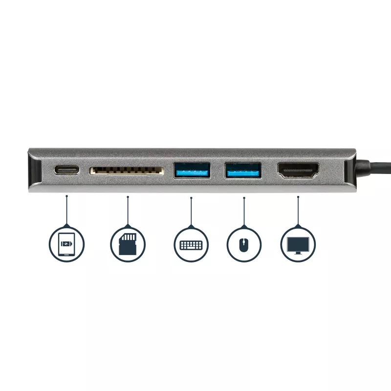 StarTech.com USB-C daugiafunkcis adapteris, nešiojama USB-C dokas prie 4K HDMI, 2 prievadų USB 3.0 šakotuvas, SD/SDHC, GbE, 60 W PD pralaidumas - USB Type-C/Thunderbolt 3 - PAKEISTA DKT30CHSDPD1
