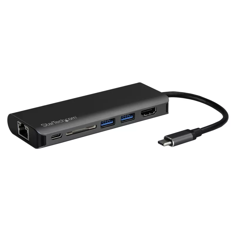 StarTech.com USB-C daugiafunkcis adapteris, nešiojama USB-C dokas prie 4K HDMI, 2 prievadų USB 3.0 šakotuvas, SD/SDHC, GbE, 60 W PD pralaidumas - USB Type-C/Thunderbolt 3 - PAKEISTA DKT30CHSDPD1